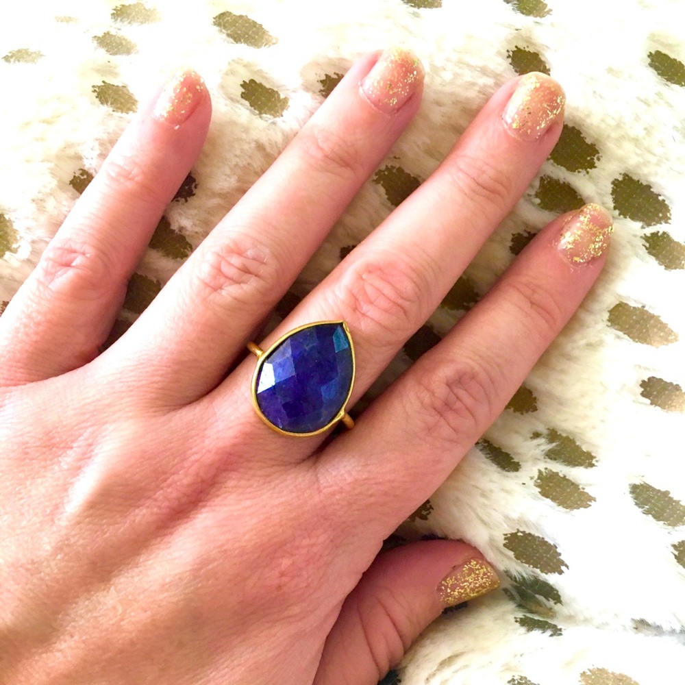 Genuine Lapis Blue Stone Teardrop Ring